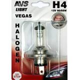 ЛАМПА ГАЛОГЕННАЯ H4 12V 60/55W AVS VEGAS (В БЛИСТЕРЕ) (1 ШТ.)